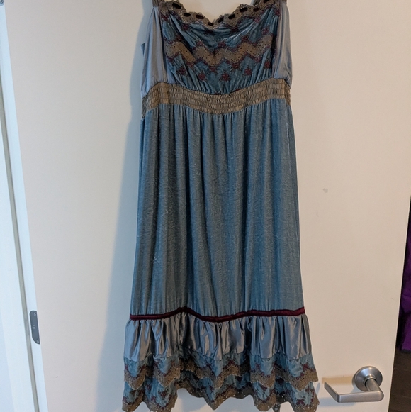 Hale Bob Blue And Brown Silk and Velvet Dress - Picture 2 of 5